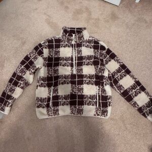 Aerie Plaid Jacket in Brown and Cream